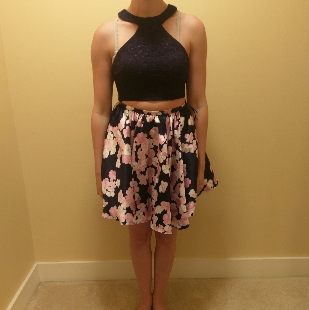 Two piece halter top homecoming/formal dress